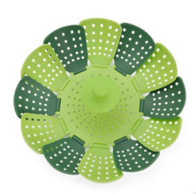 Color: Green - Lotus folding telescopic steamer plastic steamer steamer steamer steamer dumplings