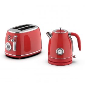 MegaChef 1.7 Liter Electric Tea Kettle and 2 Slice Toaster Combo in Red