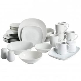 Gibson Home Classic Pearl 39 Piece Fine Ceramic Square Dinnerware Set in White