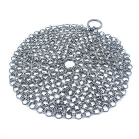 style: Round, Size: 7inch - Silver Stainless Steel Cast Iron Cleaner Chainmail Scrubber Home Cookware Clean For Skillets Grill Pans