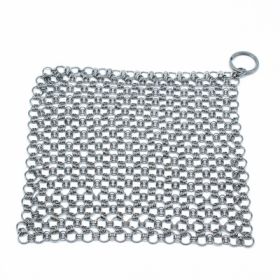 style: Square, Size: 7inch - Silver Stainless Steel Cast Iron Cleaner Chainmail Scrubber Home Cookware Clean For Skillets Grill Pans