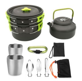 Color: Green - Outdoor Camping Cookware Travel Tableware Cutlery Utensils Hiking Picnic Camping Cookware Set