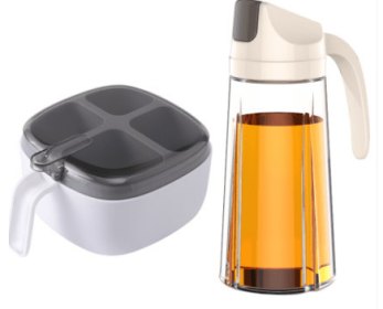 Color: Nordic White 630ml Oil Can - Seasoning Box Combination Set Household Kitchen Supplies Four Compartment Storage