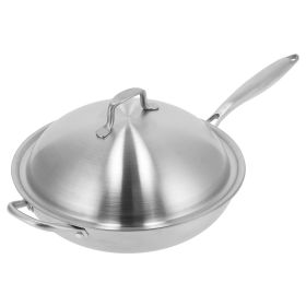 Stainless Steel Frying Pan Stir-Fry Pan Cooking Utensil with Cover for Gas Stove Induction Stove