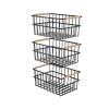 Oceanstar Metal Wire Organizer Bin Basket with Handles;  Set of 3;  Black