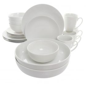 Elama Owen 18 Piece Porcelain Dinnerware Set with 2 Large Serving Bowls in White