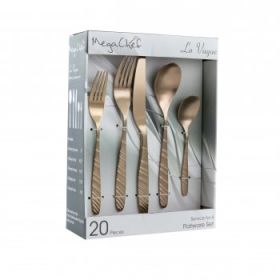 MegaChef La Vague 20 Piece Flatware Utensil Set, Stainless Steel Silverware Metal Service for 4 in Matte Rose Gold